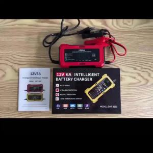 Color Screen 12V 6A Car and Motorcycle Battery Charger Lead-acid Lithium Battery Charger EU Plug Automatic Stop When Fully