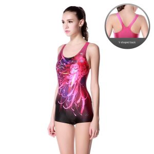 Yingfa Swimsuit Conservative Boxer One-Piece Swimsuit Womens Print Hot Spring Fitness Silm Thin Band Chest Pad