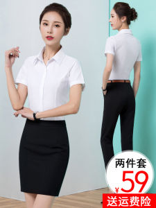 Summer 2025 Fashionable Short Sleeve Shirt And Skirt Set Womens Professional Formal Interview Outfit Two-Piece Workwear Ensemble