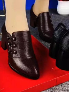 Soft Leather mid Heel Zipper Side Womens Shoes Pointed Toe Deep Mouth Soft Bottom Mom Shoes Casual Fashion Single Shoes