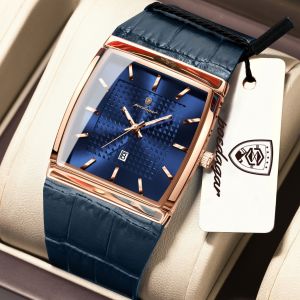 POEDAGAR Genuine Mens Watch Leather Strap Waterproof Calendar Personalized Quartz Watch Ultra-Thin 885