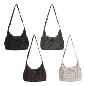 Mojoyce Túi đeo ca rô của phụ nữ bình thường làm bằng nylon với thiết kế xếp li và vai đám mây để sử dụng linh hoạt