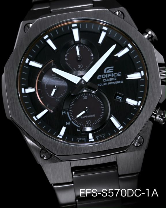 CASIO EDIFICE SLIM Solar Powered Sapphire Crystal EFS-S570DC Men's Analog Watch Stainless Steel Band