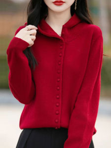 plus Size Autumn Winter Red Knitted Hat Womens Sweater Inner Wear Casual Outerwear Warm Fluffy Knitwear Short Sleeve Top