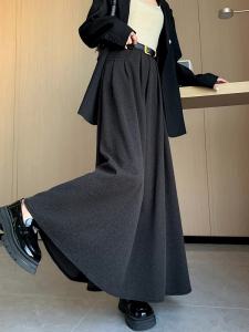 กระโปรงทรงเอเอวสูงสีเทา ผ้าขนสัตว์ กระโปรงทรงเอ กระโปรงยาวคลุมเข่า ทรงหลวม ฤดูใบไม้ร่วง/ฤดูหนาว กระโปรงทรงเอสำหรับผู้หญิง