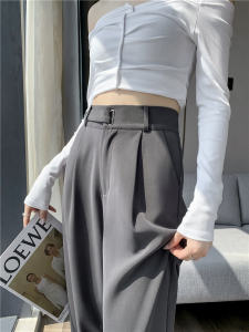 กางเกงขายาวทรงหลวมเอวสูงสไตล์เกาหลีสำหรับผู้หญิง กางเกงขายาวทรงขากว้าง ทรงสลิมฟิต กางเกงขายาวทรงตรงสำหรับผู้หญิงไซส์เล็ก