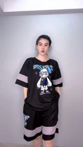 เสื้อยืดวาฟเฟิลสำหรับผู้ชายและผู้หญิงกางเกงขาสั้นแขนสั้นแบรนด์อินเทรนด์ฤดูร้อนชุดกีฬาลำลองชุดเยาวชนใหม่ปี 2023