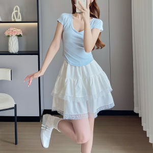 Váy Ngắn Xếp Ly Ren Ngọt Ngào Mùa Hè Mới Váy Ngắn Chữ a Cạp Cao Chống Hở Hang Váy Ngắn Nửa Thân Váy Ngắn Mùa Hè