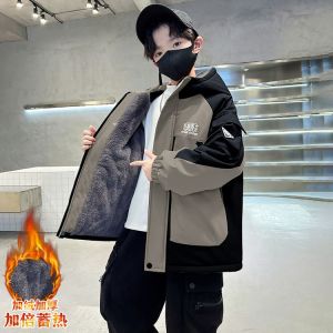 Thickened Fleece Winter Jacket for Boys Warm Casual Style Polyester Fiber Parka Coat with Hood Zipper Closure Boys Winter Clothes