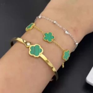 Stainless Steel 2PC Metal Plant Five Leaf Plum Blossom Bracelet Earrings For Womens New Design 18K Gold Plated Clover