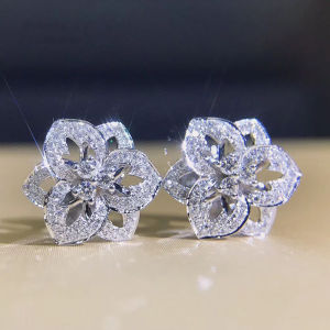 Huitan Fashion Luxury Flower Earrings Women Inlaid Crystal Cubic Zirconia for Party Stylish Accessories Daily Wear Jewelry Newly