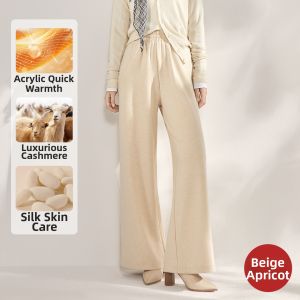 TONERCE | High Waist Flattering Casual Pants Loose Leg Trousers Wool Silk Long Pants