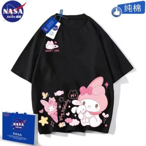 NASA Collaborative Cartoon Meileti Short Sleeve Childrens T-Shirt Pure Cotton Summer New Style Cute Casual Wear for Girls