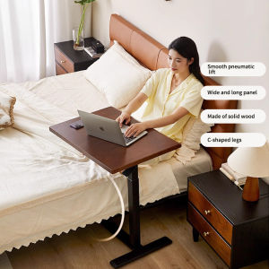 SumErgo Adjustable Lift Side Table – Solid Rubber Wood 65–106cm Height Range C-Shape Base with Wheels Beveled Edge Multi-Scenario Use Walnut or White