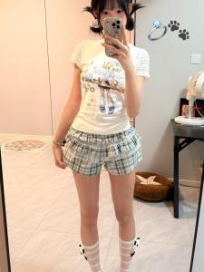 Retro American Plaid Mini Skirt Pants Womens Summer New Style Casual High Waist Straight Leg Pants Bodycon Short Skirt