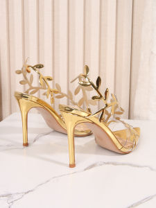 Fashionable Gold Sequined Fabric Sandals with Super High Heel Low Ankle Microfiber Leather Lining Open Toe Roman Style for Women