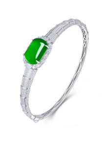 AILEQ | 925 Silver Inlaid Natural Chalcedony Bamboo Motif Bracelet