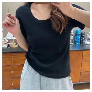 150.00kg Fat Extra Large Size mm Thread U Collar Pure Color Loose Short Sleeve T-shirt Female Summer All-Matching Base Elegant Tops