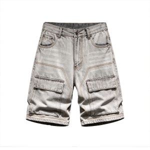 LIANSENNIAO | Casual Mens Denim Shorts Loose Multiple Pockets Five Points