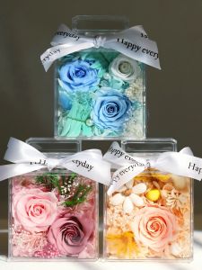 Square Acrylic Perfume Bottle Flower Vase DIY Creative Gift Box Eternal Flower Artistic Craft Festive Decorations for Friends