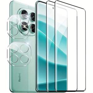 4-Pack for Redmi Note 14 Pro+ 4G 5G 2-Pack Tempered Glass Screen Protector Curved HD 2-Pack Camera Lens Protective Film