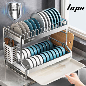 HYM High Quality 304 Stainless Steel Dish Rack with Drainer Plates Organizer Storage Kitchen Draining Racks