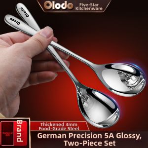 Olodo | Cute Child-Friendly 304 Stainless Steel Long-Handled Thick Soup Spoon 2pc Set