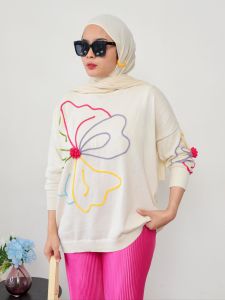 Pakaian Atasan Wanita Blouse List Woll Blouse Rajut Hitam Putih Jumbo Bigsize