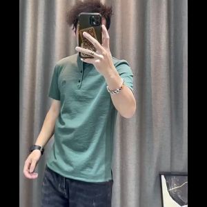 Mens Short-sleeved T-shirt 2024 Summer New Stand-up Collar Tencel Cotton Linen Half-sleeved Shirt High-end Mens Tops