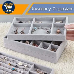 AMK Jewelry Velvet Box Women Accessories Organizer Drawer Tray Space Saver Necklace Earring Ring Storage Holder Bekas Simpan Subang Aksesori Wanita Barang Kemas