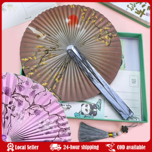Traditional Floral Pattern Foldable Paper Fan Handheld Vintage Round Paper Fan Group Fan Ancient Chinese Style Fan Home Decor Chinese Ancient Style Round Fan Paper Folding Fans Printing Dance Foldable Hand Held Fan Wedding Party Decor Gift