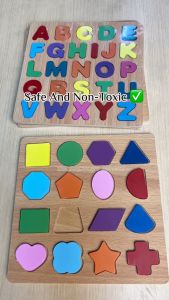 JOYToy 20CM Mainan Anak Geometry Huruf Angka Bentuk Puzzle Kayu Mainan Kayu Edukasi