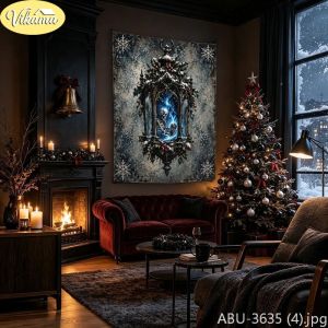 VIKAMA Dark Yuletide Tấm Thảm Treo Tường Bông Tuyết Cây Thông Thiết Kế Victoria Mùa Đông Lễ Hội Ấm Cúng Phong Cách Hiện Đại Trang Trí Nhà Polyester