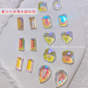 Aurora Drill Nail Art Accessories 3D Ice Transparent Heart Rectangle Sharp Bottom Drill Ice Block Stack Drill Internet Famous Products