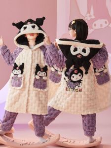 Thickened Coral Fleece Pajamas for Girls Cartoon Kuroko Home Clothes Childrens Autumn Winter Flannel Sleepwear Polyester Fiber