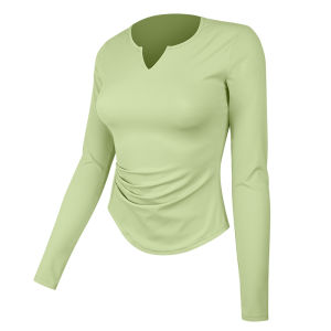 เสื้อโยคะสำหรับผู้หญิง ทรงเข้ารูป แขนยาว ระบายอากาศได้ดี แห้งเร็ว ดูดซับเหงื่อ ทรงสลิมฟิต ฤดูใบไม้ผลิและฤดูใบไม้ร่วง