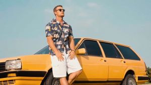 Blue Striped Printed Short-Sleeved Shirt for Men Summer T-Shirt Short-Sleeved Clothing Mens Morning Shirt