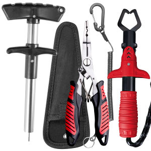 RALERA 5 Pcs Fishing Gear Tackle Kit Fish Lip Gripper Split Ring Hook Remover PE Line Fishing Pliers Sheath Hook Remover