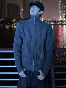 เสื้อสเวตเตอร์คอตั้งสไตล์ย้อนยุคแบบยูนิเซ็กซ์ ปกสั้น ดีไซน์เรียบง่าย สไตล์ฤดูใบไม้ร่วง/ฤดูหนาว เสื้อคลุมกันหนาวแบบสวมหัว ผ้าขนสัตว์