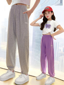 Girls Summer Cotton Sport Pants Loose Fit Breathable Thin Material Children Casual Trousers mid Waist Elastic Belt