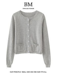 BM Fashion Knitted Long Sleeve Lace Collar Sweater Womens Pure Color Spring Autumn New Arrival Button Pocket Casual Knitwear