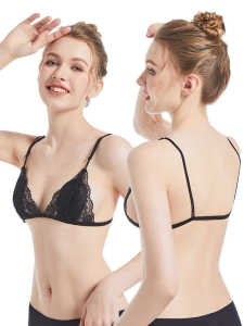 สไตล์ฝรั่งเศส บราไร้สายสามเหลี่ยมคัพ ผู้หญิง บางเฉียบ ฤดูร้อน ลูกไม้ Pure Desire Thin สายคล้อง เซ็กซี่ บราหัวเข็มขัดด้านหน้าแบบเปลือยหลัง