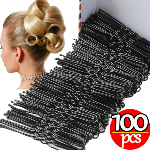100pcs Black Hair Clips U-Shaped Bobby Pins Wavy Invisible Hairpins Metal Hair Grip Barrettes for Hairstyle Styling Hair Accessories