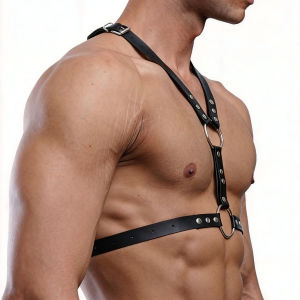 Mens Faux Leather Chest Harness | Adjustable O-Ring Body Strap with Metal Studs for Gothic & Punk Fashion