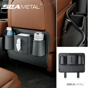 SEAMETAL Car Seat Back Anti Kick Pad Leather Auto Backseat Protector With Cup Holder Tissue Bag Storage Box Trash Can