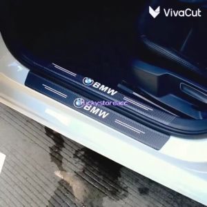 1set 4pcs 5D Carbon fiber leather door sill Strip Anti Scratch Car Door Step Sticker Protector DIY Car Accessories Decoration Proton X50 X70 Exora Iriz