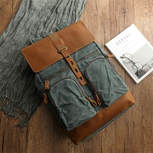 Retro Mens Outdoor Cycling Canvas Backpack Mountain Climbing Hiking Double Shoulder Bag Camping Adventure Large Capacity Computer Bag