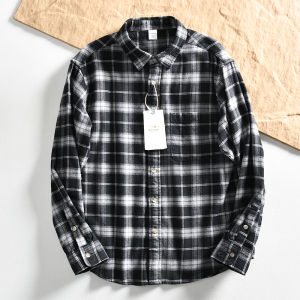 American Casual Cotton Flannel Long Sleeve Shirt Jacket Loose Fit Vintage Plaid Workwear New Spring Youth Moisture Wicking