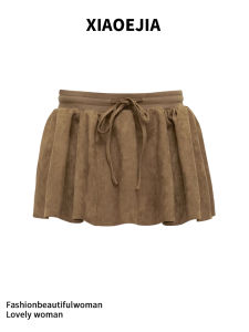 Xiaoejia480g Double-Sided Faux Suede Retro Pantskirt Elastic Waist Drawstring Casual Pettiskirt