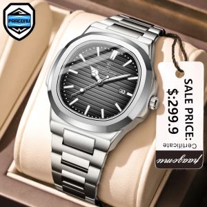 PAAZOMU นาฬิกาควอทซ์ผู้ชายหรูหรา30เมตรนาฬิกาข้อมือวันที่เจิดจรัสนาฬิกาสแตนเลสสตีลผู้ชายนาฬิกาผู้ชายนาฬิกากีฬา